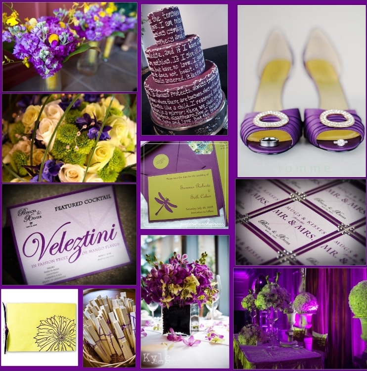 purple and yellow wedding cake