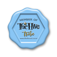 Picture of a blue wax seal with the words 'member of the hive tribe'' with the website 'www.thehivenz.co.nz''.