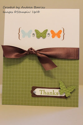 Something Special Simply Sent card with die-cut and embossed butterflies, brown ribbon and the sentiment "Thanks."