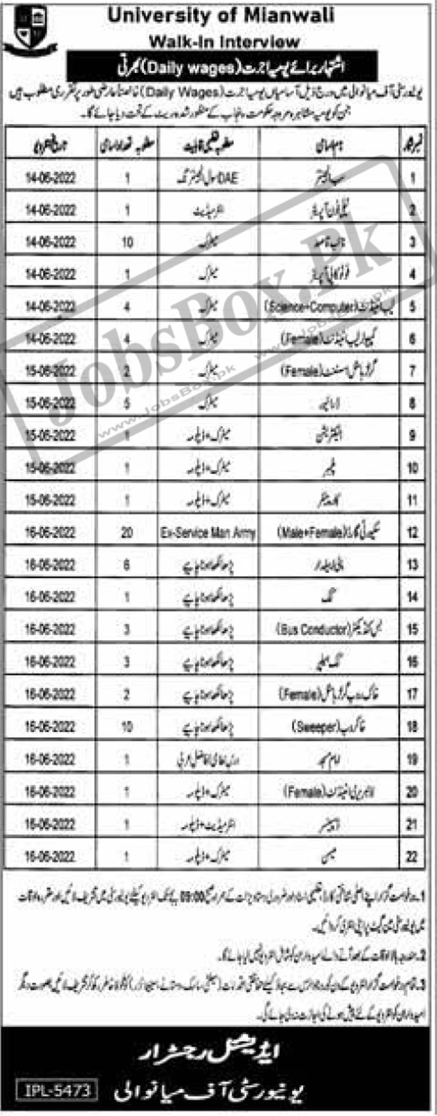 Latest Advertisement Of University of Mianwali Jobs 2022