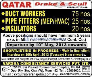 Jobs For Drake & Scull International - Qatar