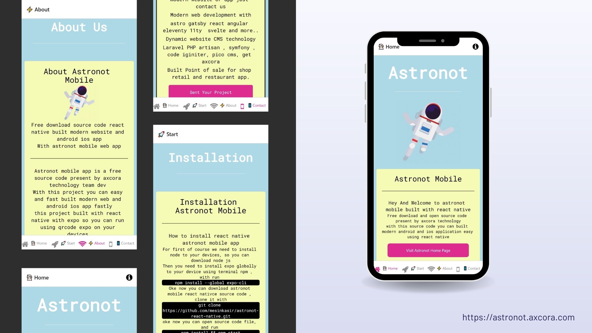 Built all in one website android apk and ios app using astronot mobile react native free download source code gratis