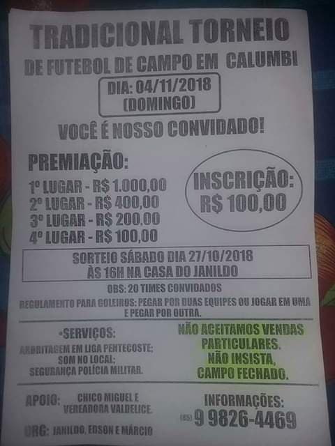 Definidos os confrontos do tradicional torneio de futebol amador da comunidade de Calumbi