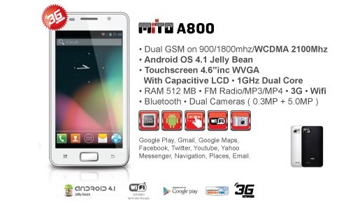 Mito A800,Spesifikasi, Harga Mito A800, Hp Android Jelly Bean, Dual Core, Murah, 3G