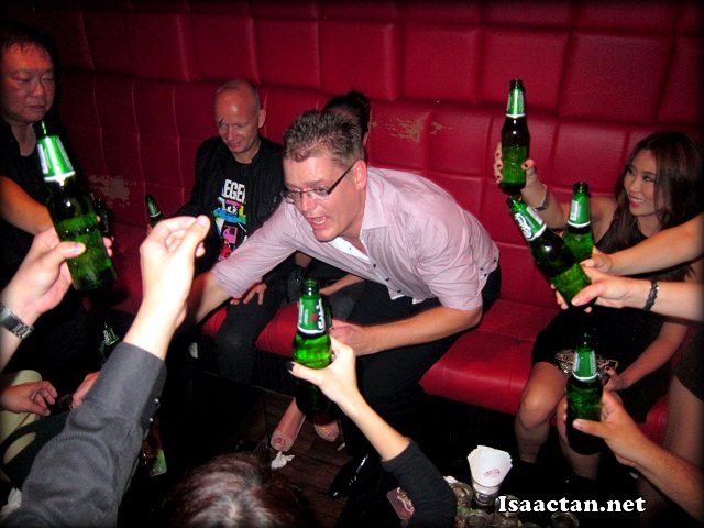 Carlsberg all round, with bottles being raised, and cheerful faces seen the whole night