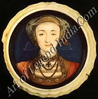 Miniature portraits, Holbein was a skilled miniature painter as this portrait of Anne of Cleves attests. But whereas contemporary miniaturists such as Lucas' Hornebolte worked in the tradition of medieval manuscript Holbein's miniatures were scaled-down Renaissance portraits. 