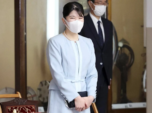 Princess Aiko wore a pale blue light blue jacket and skirt at Japanese Imperial Court Music and Dance event