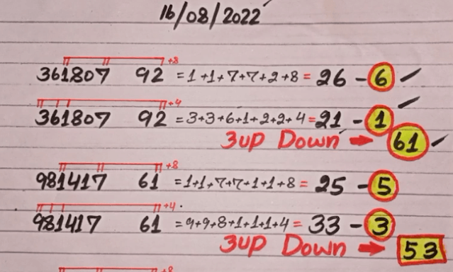 16/08/2022 3UP VIP Down Set Thailand Lottery -Thailand Lottery 3UP VIP Down formula 16/08/2022