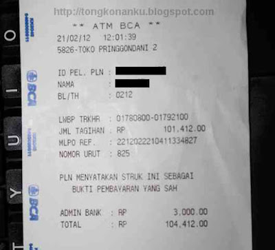 Struk Bukti Pembayaran Tagihan Listrik via ATM BCA