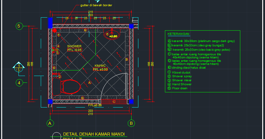 Detail Denah Kamar Mandi Contoh Gambar AutoCAD DWG