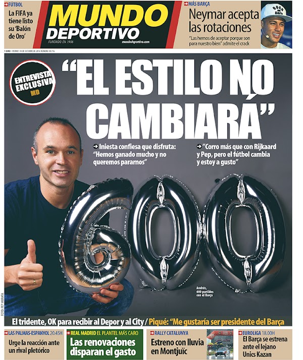 Iniesta, Mundo Deportivo: "El estilo no cambiará" Iniesta, Mundo Deportivo: "El estilo no cambiará"