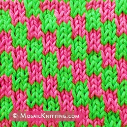 Slipped stitch pattern: Zig Zag Diagonal - Easy Mosaic knitting. Skill Level: Beginner.