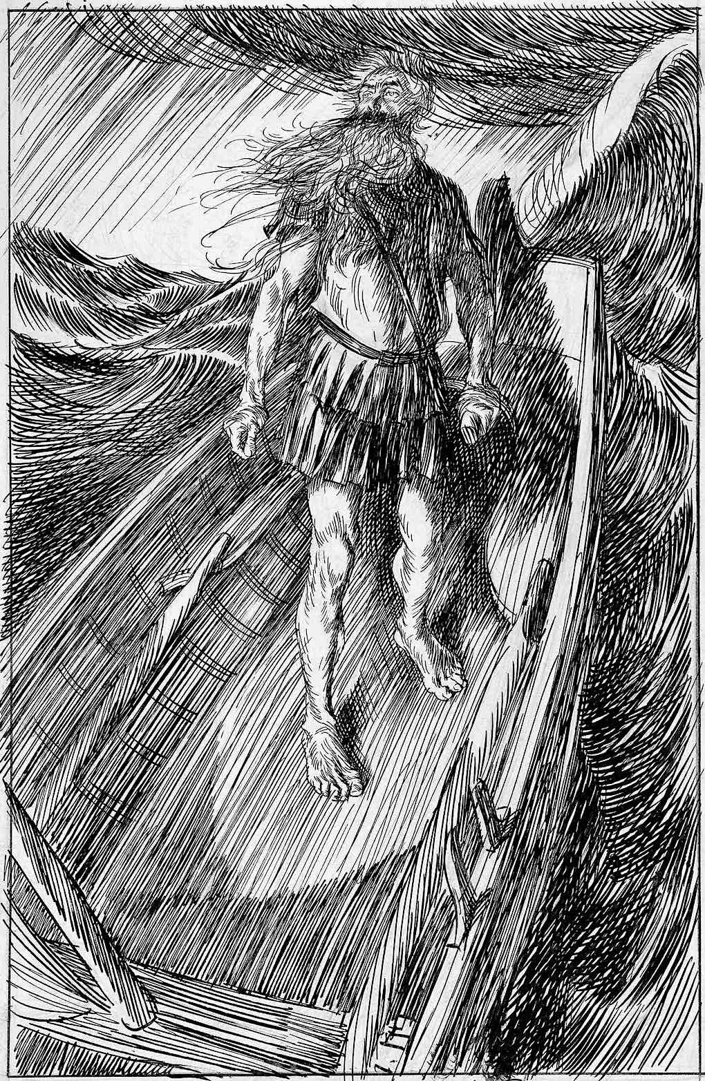 an Edmund Joseph Sullivan illustration of an old man in a stormy boat