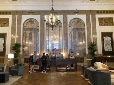 dramatic lobby of Beacon Grand hotel in San Francisco, California