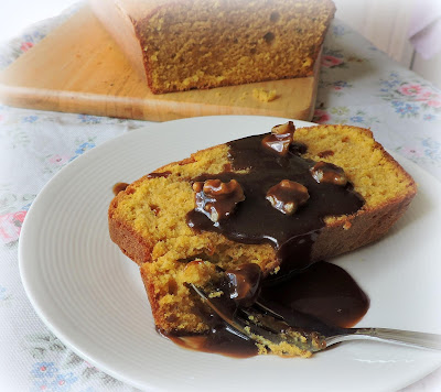 Pumpkin Pound Cake with a Caramel Walnut Sauce