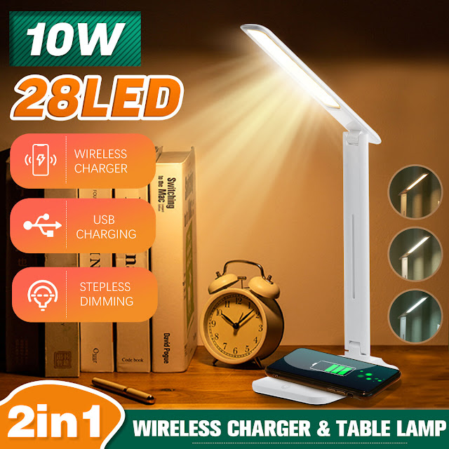 Multifunctional 3 Modes Color Temperature Desktop Lamp with Mobile Phone 10W Qi Wireless Charger USB Charging for iPhone Xiaomi Huawei