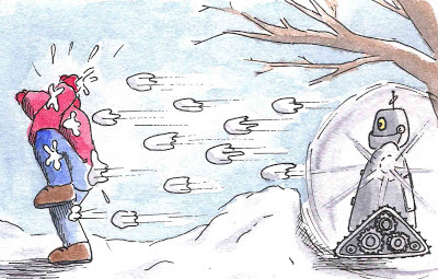 snow snowball fight robot watercolor Sketches for Nora Ky Betts