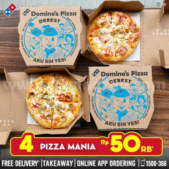 Promo Dominos Pizza - 4 Pizza Mania Hanya Rp 50rb*