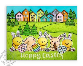Sunny Studio Blog: Hoppy Easter Chicks & Easter Bunnies with Eggs Handmade Card (using Chickie Baby, Chubby Bunny & Scenic Route Stamps)