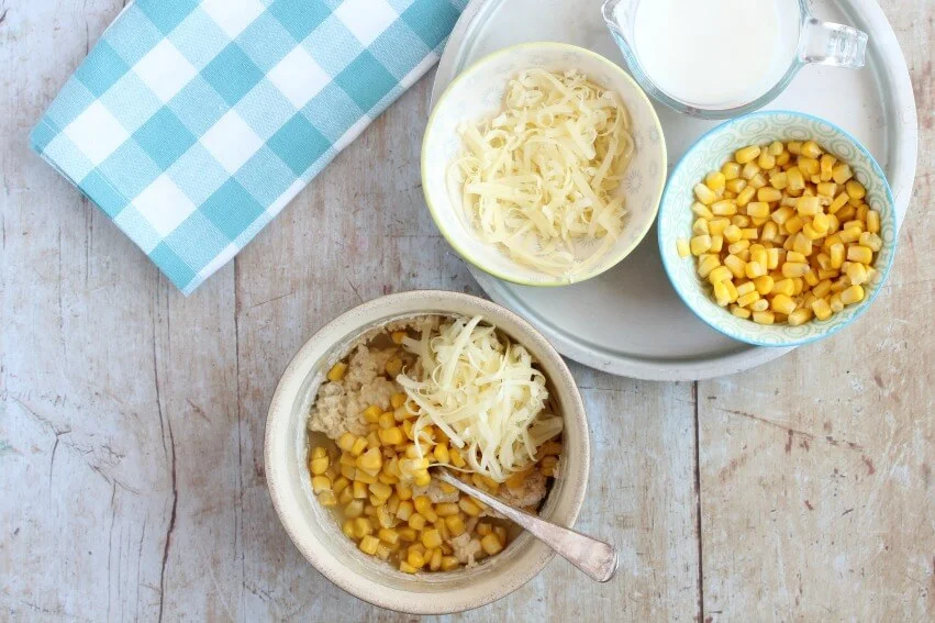 Mixing sweetcorn fritter batter