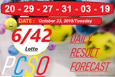 October 23, 2018 6/42 Lotto Result 6 digits winning number combination