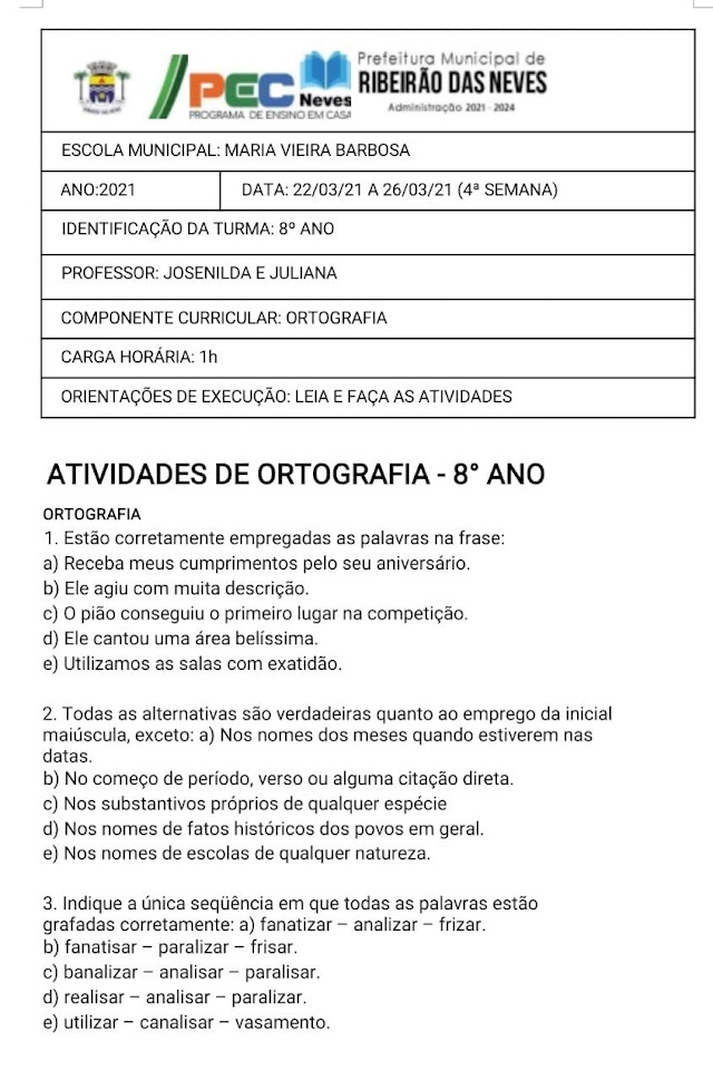 Atividade Português 8º ANO