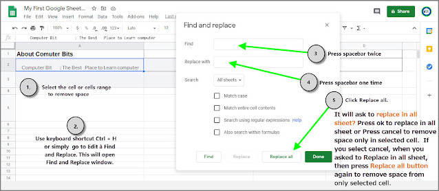 Find and Replace in google sheet