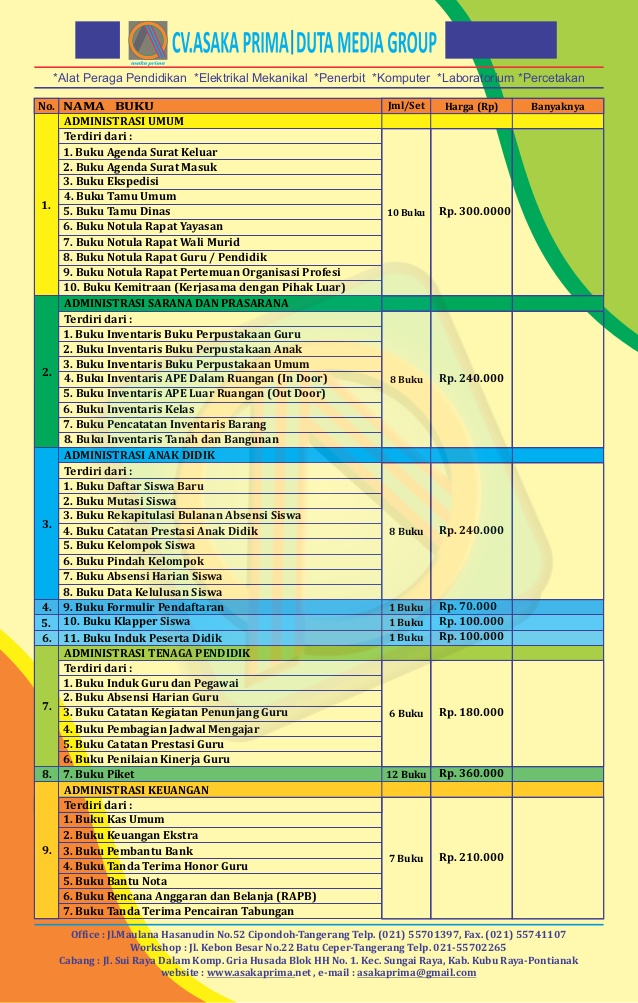 BROSUR Buku Administrasi PAUD (TK KB TPA SPS) 2018 : BUKU 