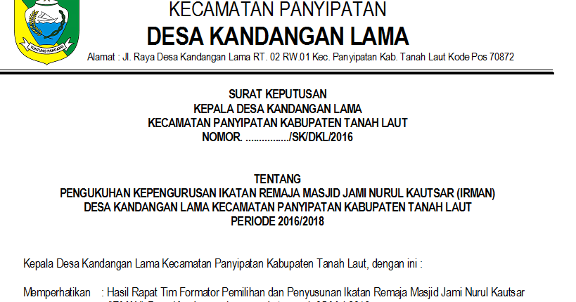 Contoh SK Ikatan Remaja Masjid (IRMA) Yang Baik