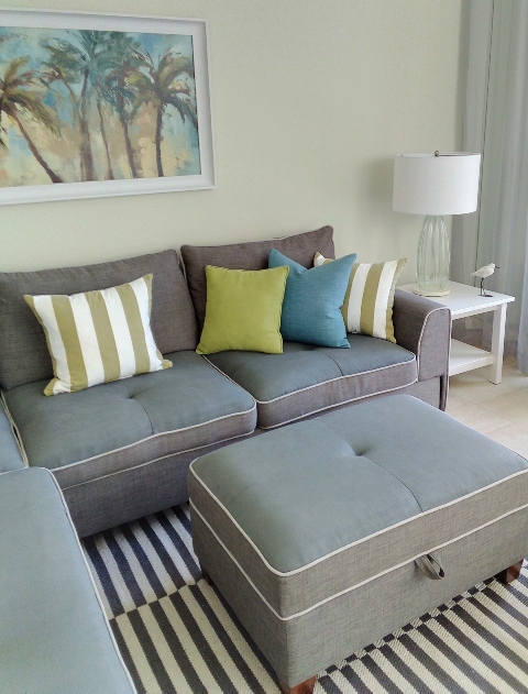 Green Striped Pillows Coastal Decorating Ideas with Green Living Room Design Condo Florida