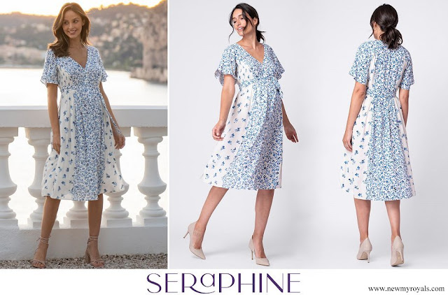 Princess Stephanie wore Seraphine Blue and White Floral Maternity and Nursing Dress