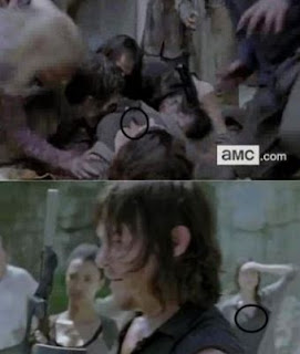 Imagem comparativa sobre a morte na 6º temporada Walking Dead