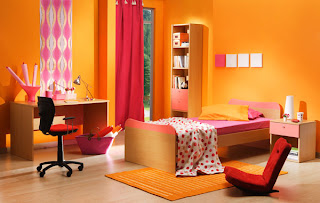 habitación adolescente naranja