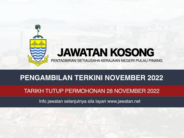 Jawatan Kosong SUK Pulau Pinang November 2022