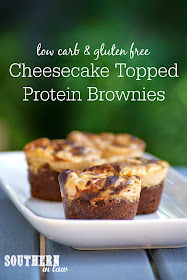 Healthy Cheesecake Topped Protein Brownies - low fat, gluten free, high protein, low carb, low calorie, grain free