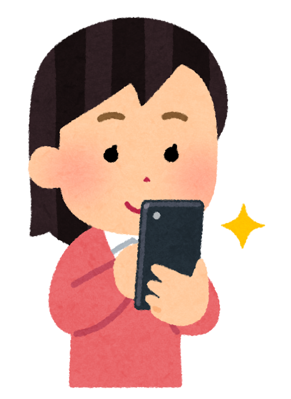 スマートフォンで写真を撮る人のイラスト 女性 かわいいフリー