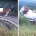 Vídeo: Caminhão perde controle na curva, bate em paredão e cai no Portão do Inferno. Veja