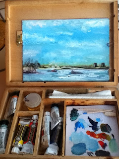 plein air in a car, Niagara River, Iceboats, Kathy Schifano