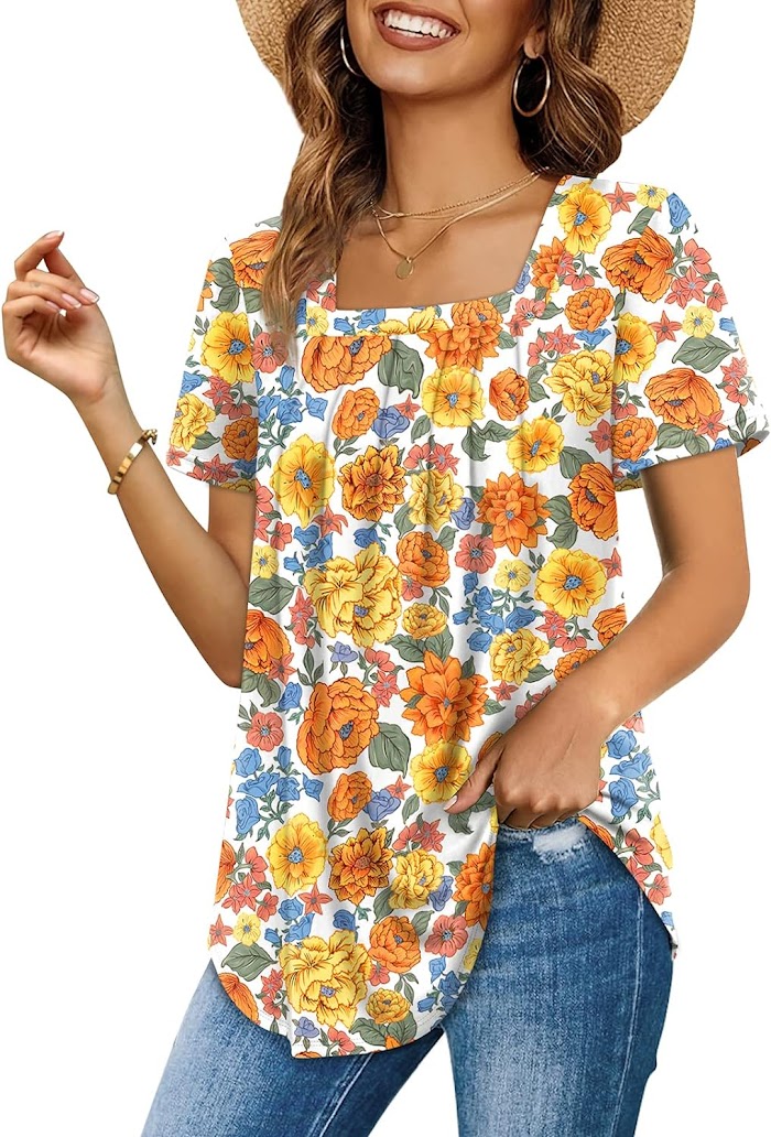 Womens Summer Tops Square Neck Pleated Front Discounted Price: $9.99‼️🔥