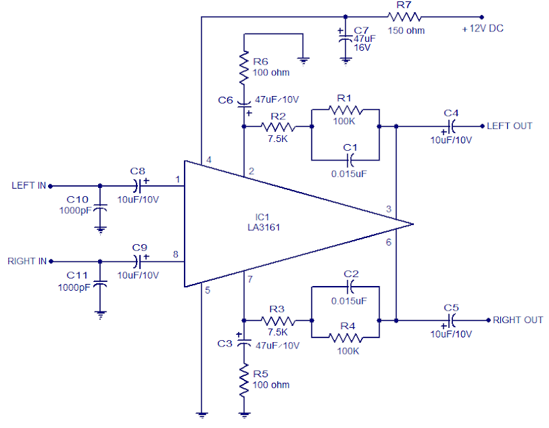 LA3161 Stereo Preamplifier Circuit