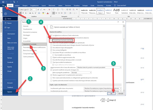 impostazioni avanzate in word