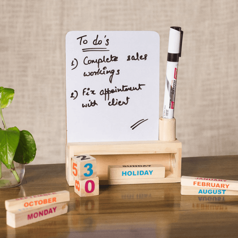 Wooden Calendar with White Board for Office, School, and Home