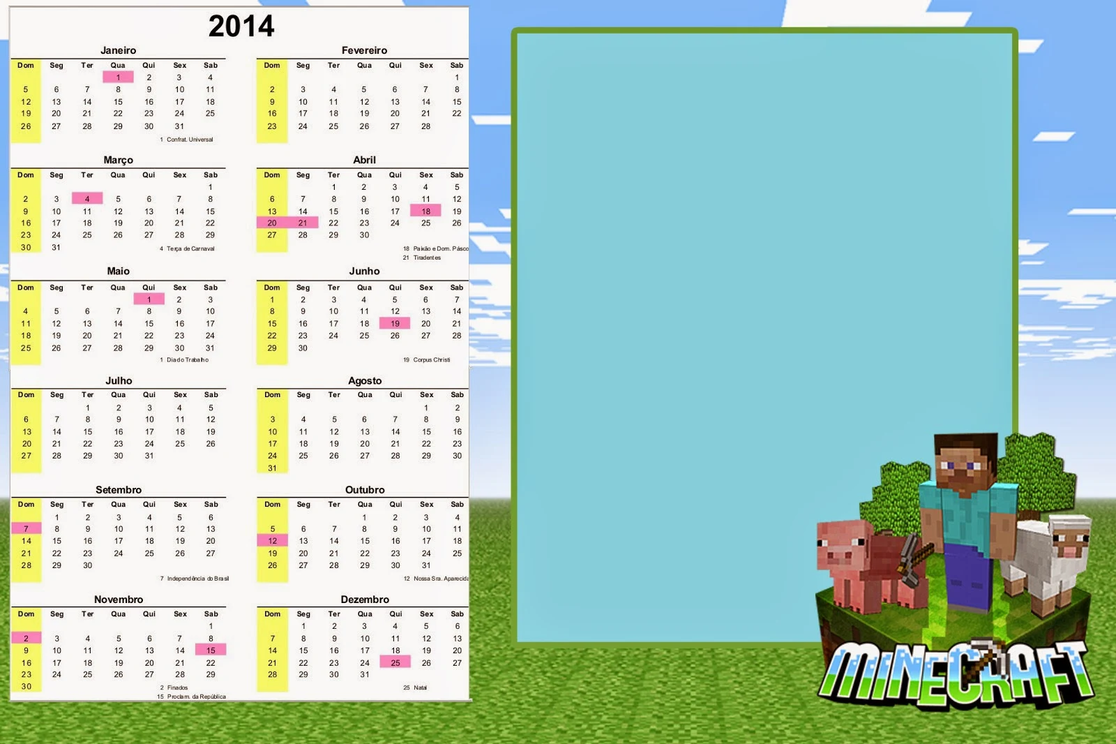 2014 Free Printable Calender.