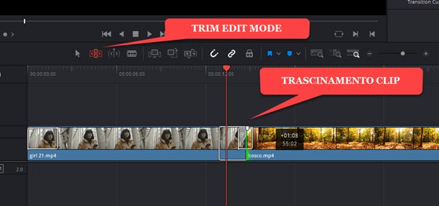 trascinamento della clip con trm edit mode