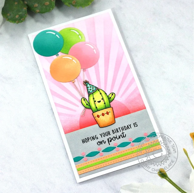 Sunny Studio Stamps: Bright Balloons Birthday Card by Cathy Chapdelaine (featuring Looking Sharp, Crepe Paper Streamers, Ribbon & Lace Border Dies, Cupcake Shape Dies)