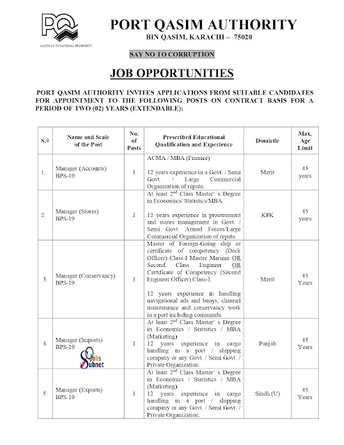 Today Government Port Qasim Authority PQA Jobs 2024