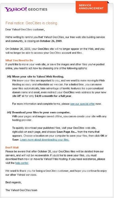 Yahoo! Geocities Di Tutup