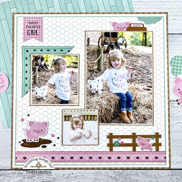 12x12 Country Girl Scrapbook Layout with cute pig stickers