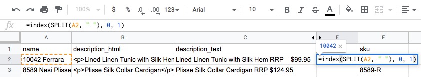 google sheet split function