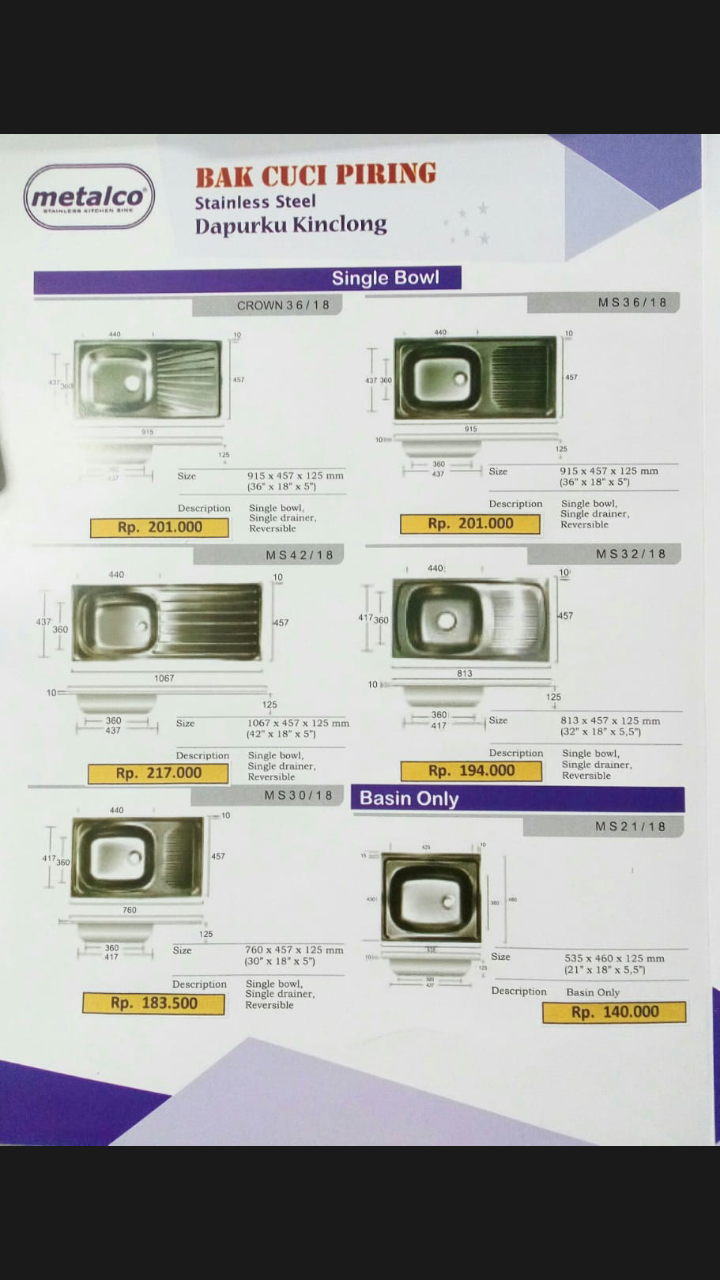  MEJA  STAINLESS  STEEL MERK METALCO  MEJA  DAN KITCHEN SINK 